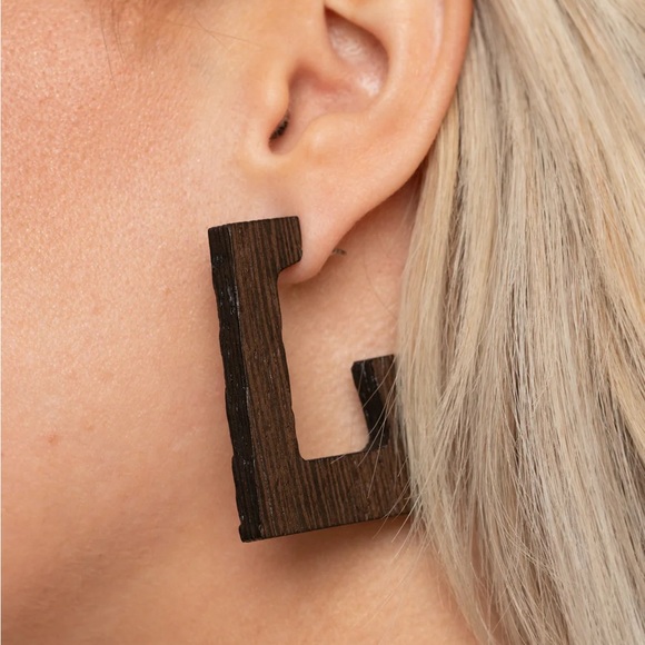 Geometric Wooden Earrings - Picture 2 of 2